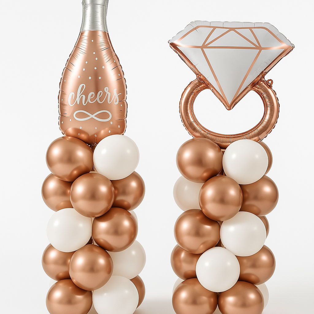 עמוד בלונים טבעת אירוסין ושמפניה – קישוט בלונים להצעת נישואין