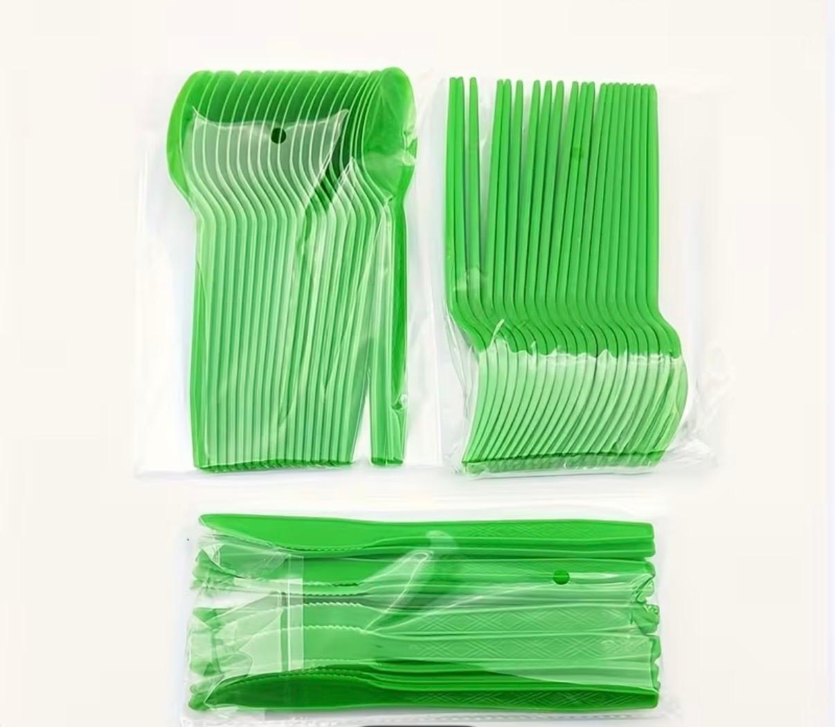 סכום ירוק סט סכו"ם חד פעמי 60 חלקים צבע ירוק – תמונה 1