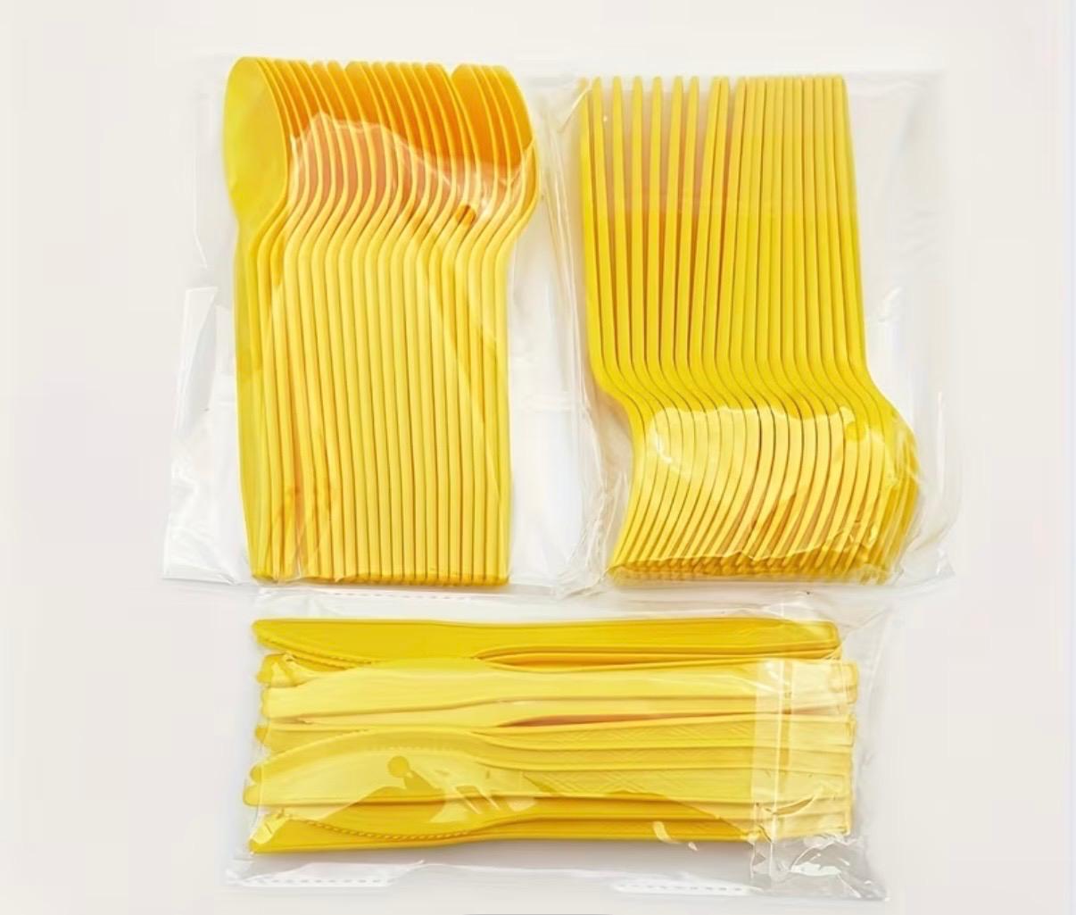 סכום צהוב סט סכו"ם חד פעמי 60 חלקים צבע צהוב – תמונה 1