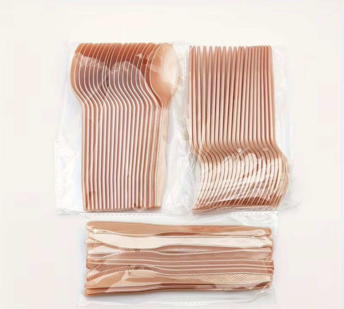 סכום רוז גולד סט סכו"ם חד פעמי 60 חלקים צבע רוז גולד – תמונה 1