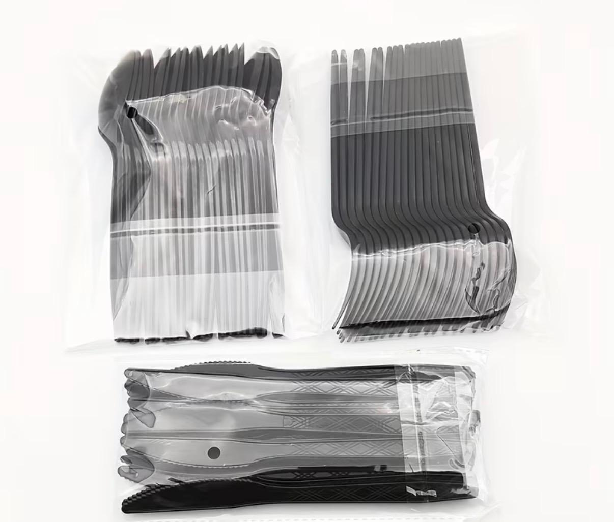 סכום שחור סט סכו"ם חד פעמי 60 חלקים צבע שחור – תמונה 1