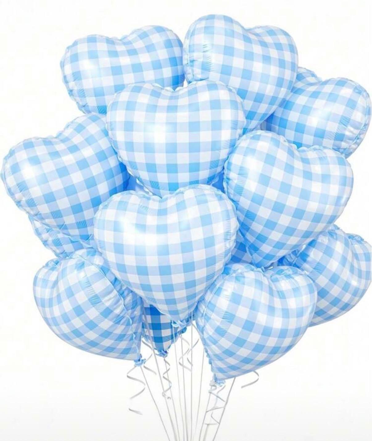 בלון לב משבצות כחול 18 אינץ בלון ניילון לב משובץ תכלת / ורוד 18' – תמונה 1