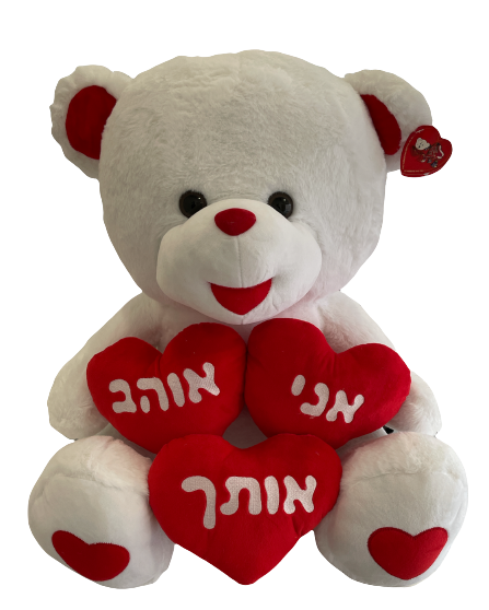 דובי 60 סמ 3 לבבות דובי פרווה תכלת עם בקבוק - 60 ס"מ – תמונה 1