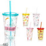 כוסות שתייה עם קש 480 מ"ל במגוון עיצובים