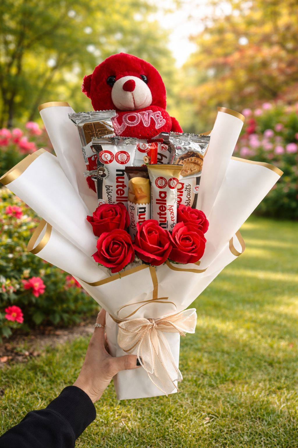 מארז זר שוקולדים ודובי זר מתוק עם דובי ושוקולדים – תמונה 1