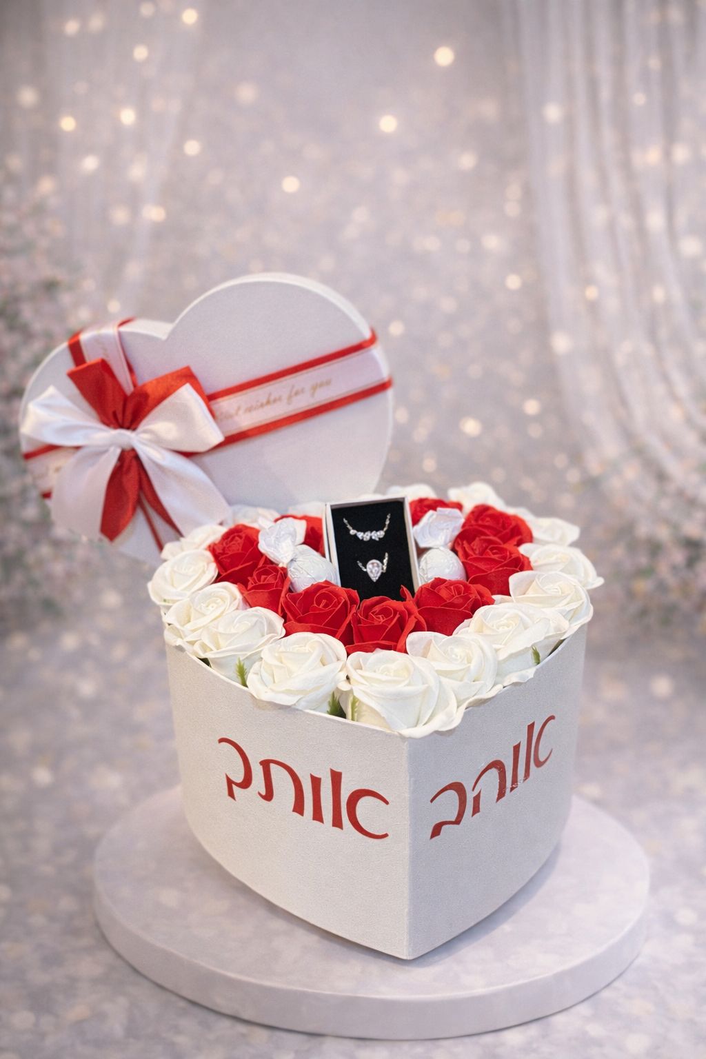 מארז תכשיט כסף ופרחי סבון מארז לב פרחי סבון ותכשיט כסף – תמונה 1