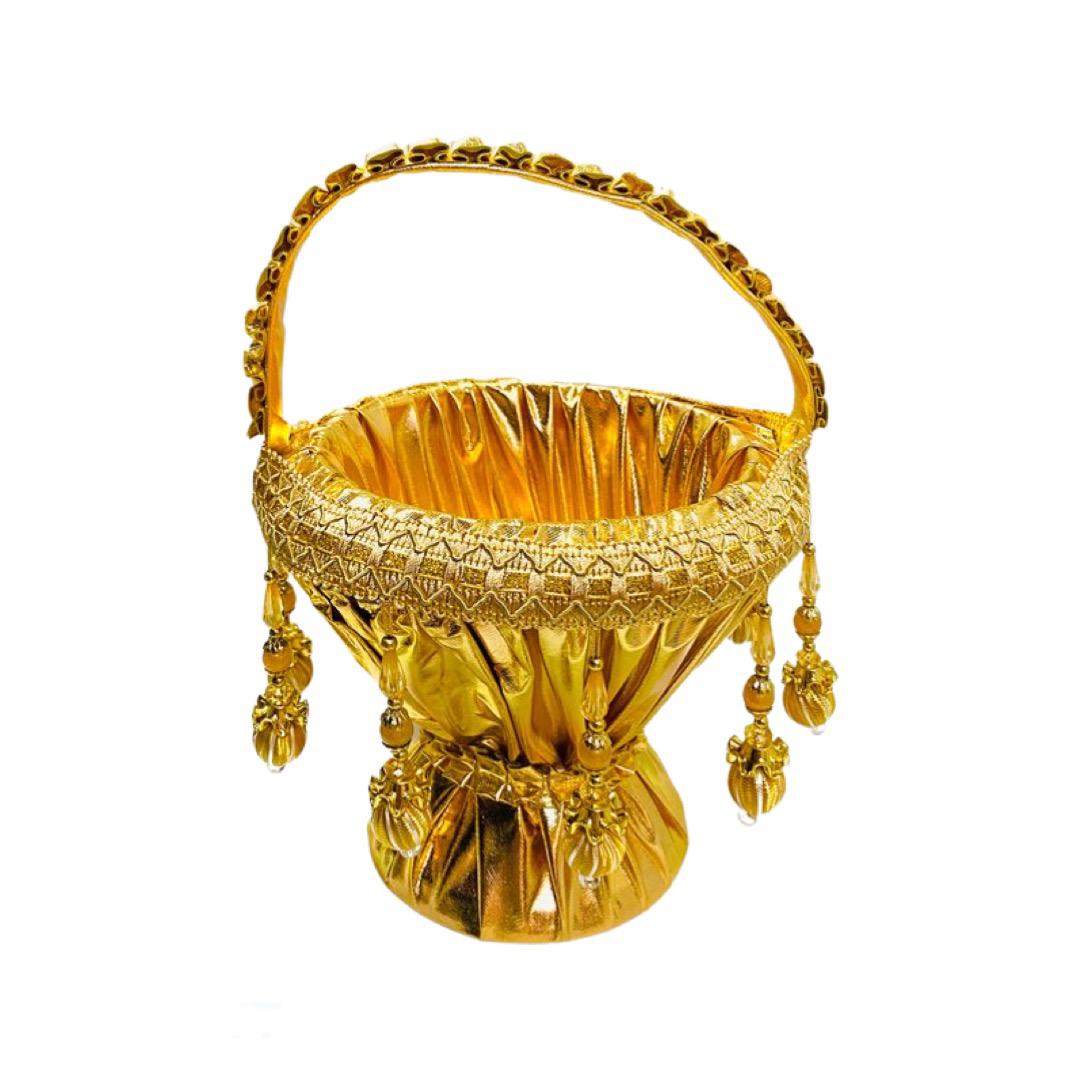 סלסלת חינה זהב סלסלה לחינה זהב פונפונים 20 ס"מ – תמונה 1