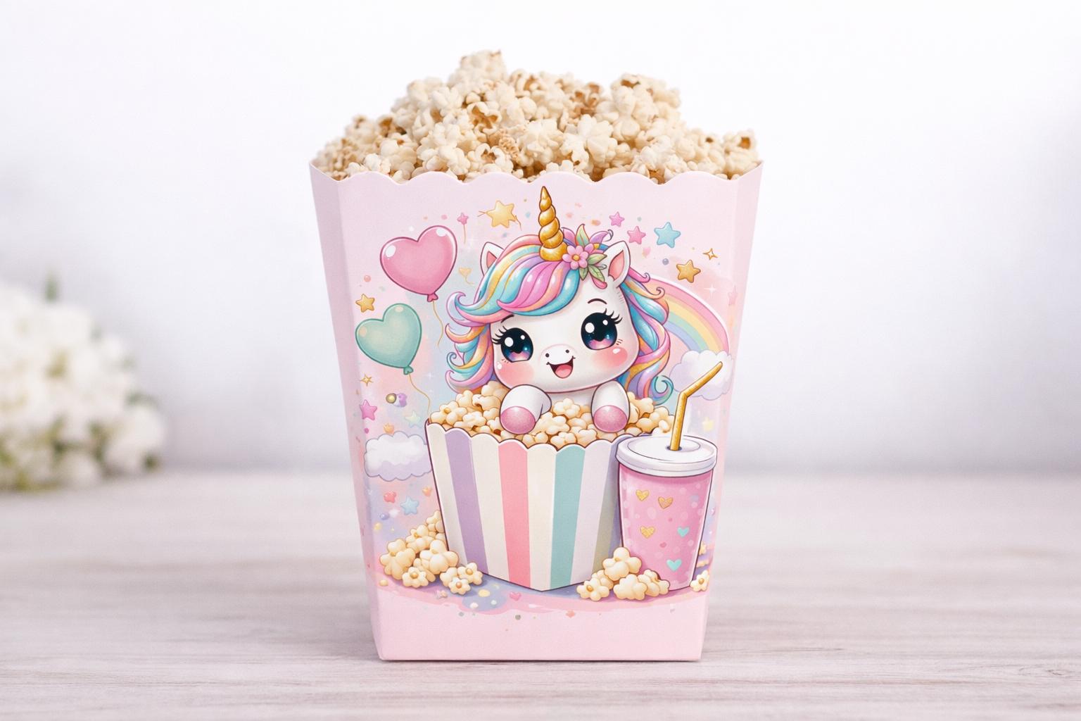 פופקורן חד קרן 2 קופסת פופקורן קטנה ממותגת חד קרן – תמונה 1