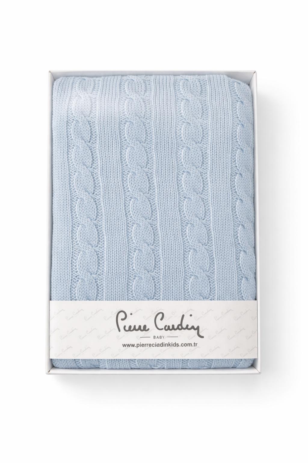 שמיכה סרוגה תכלת שמיכת תינוק סרוגה קלאסית בצבע תכלת – תמונה 1