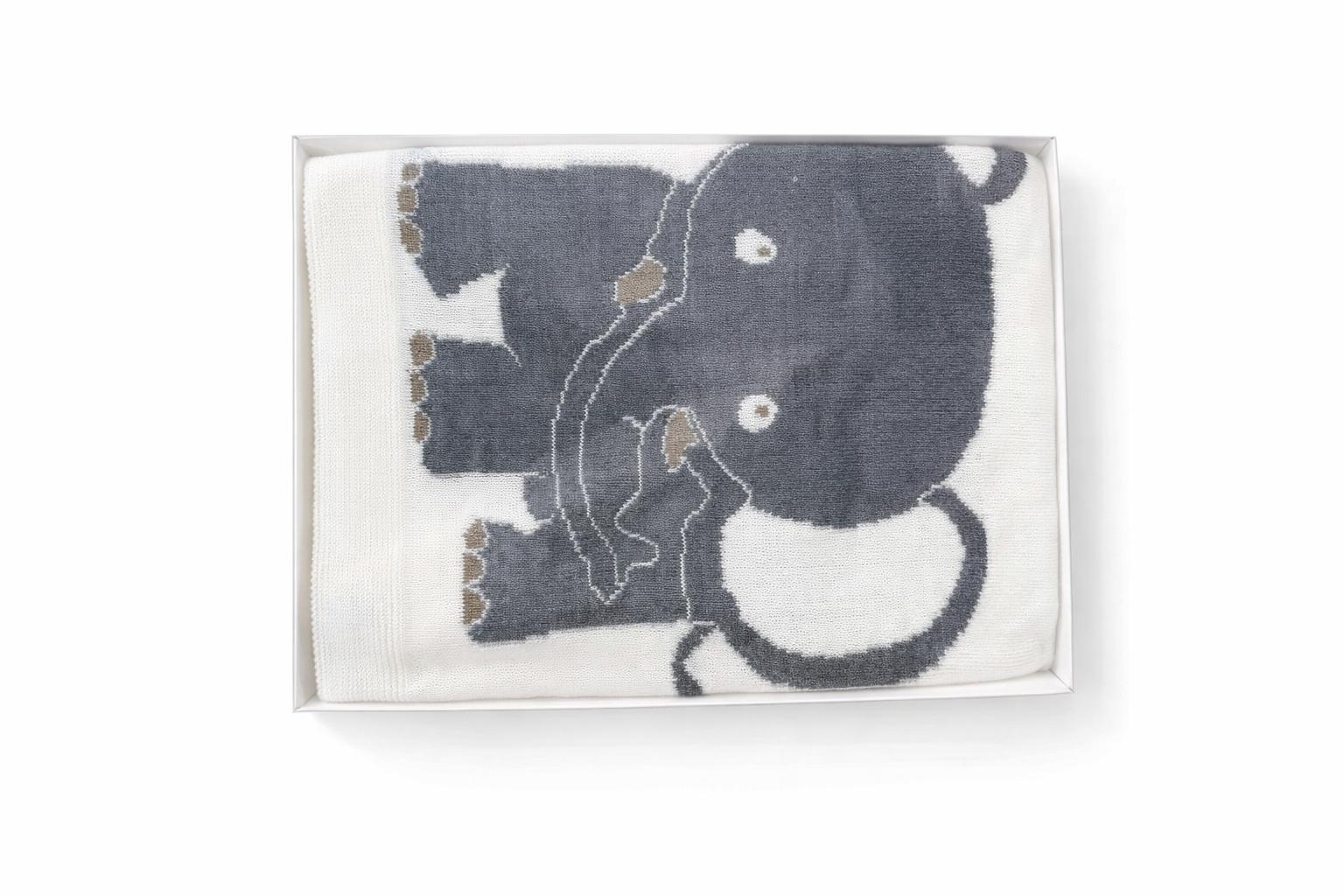 שמיכה פיל שמיכת תינוק סרוגה עם הדפס פיל – תמונה 1