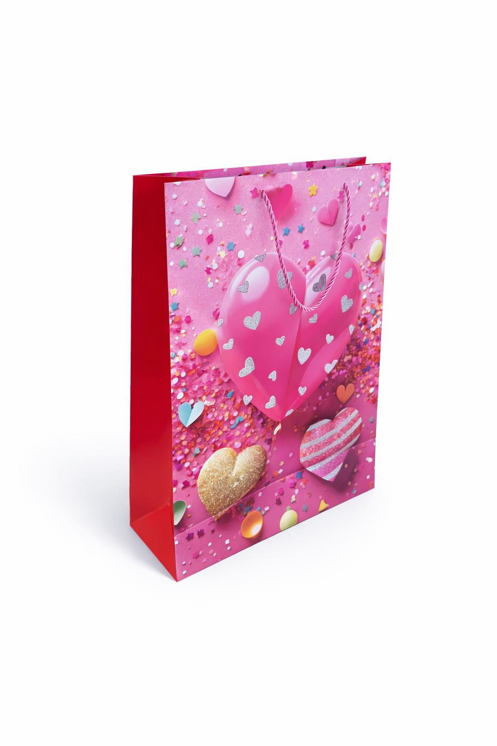 שקית ורודה לבבות שקית מתנה מעוצבת עם לבבות – שקית למארזים ומתנות – תמונה 1