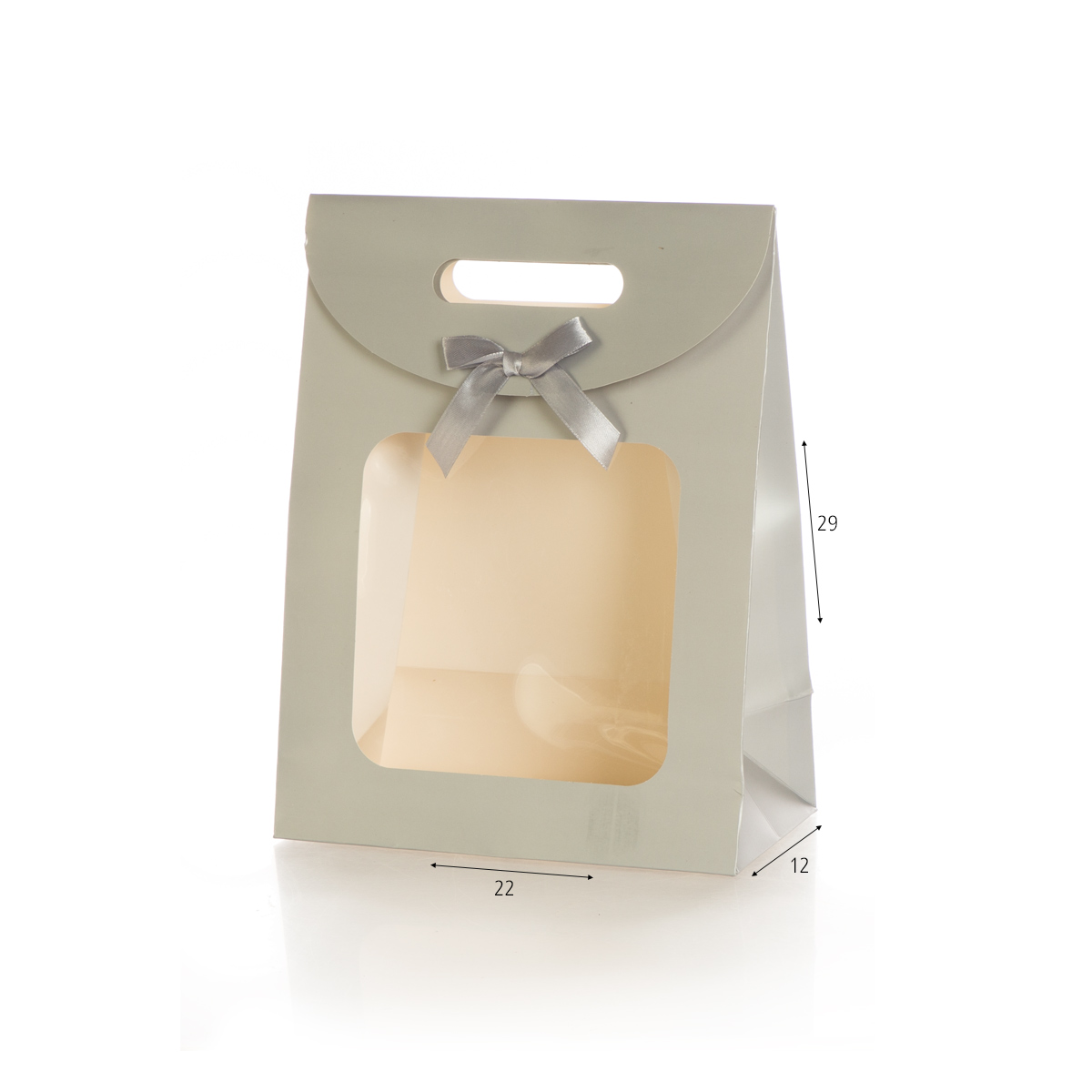 שקית כסופה חלום שקוף עם פפיון שקית מתנה מעוצבת עם חלון שקוף וסרט – צבע כסף – תמונה 1