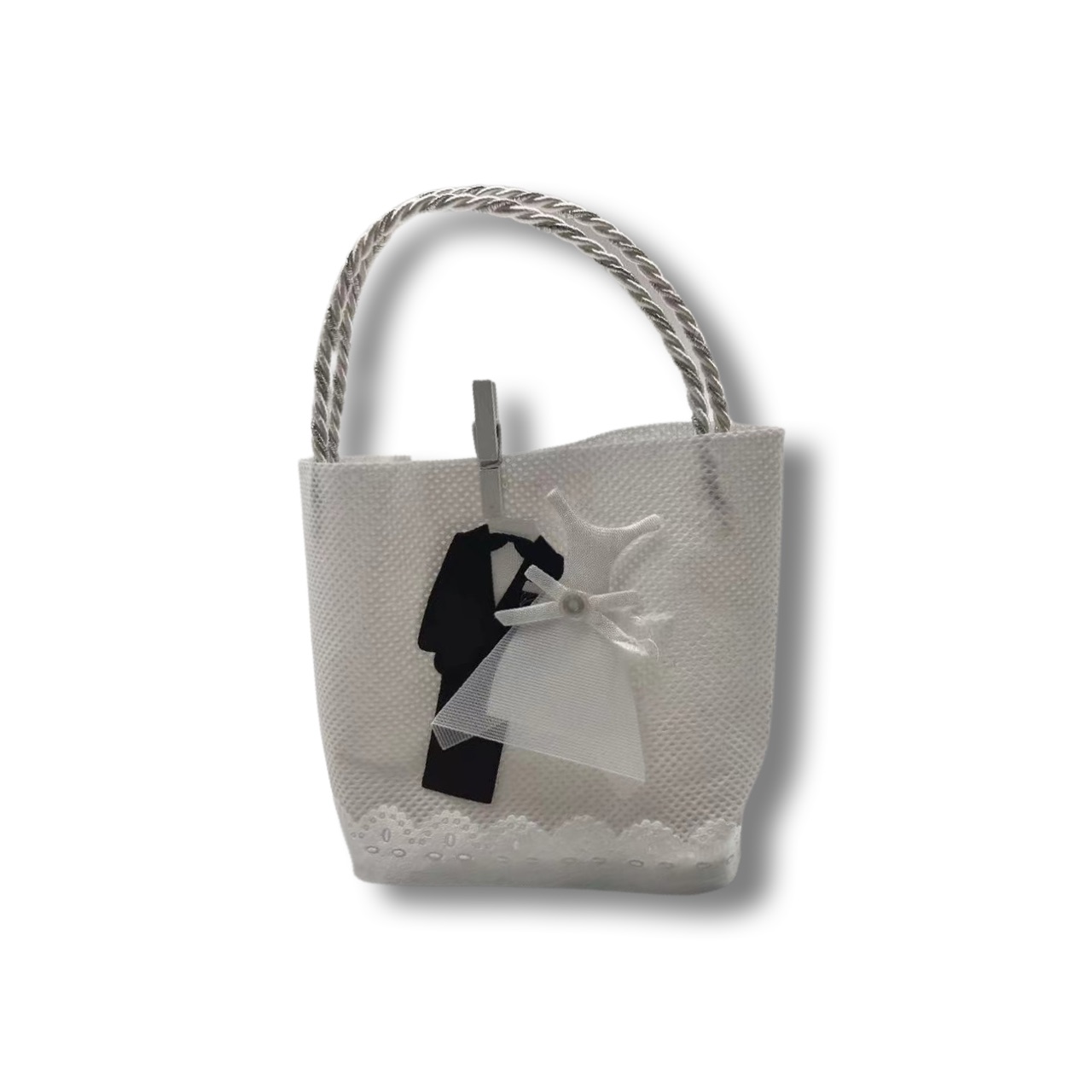 תיק מתנות לאורחים חתונה 12 יח' תיק חתן כלה בד למילוי - מתנות לאורחים – תמונה 1