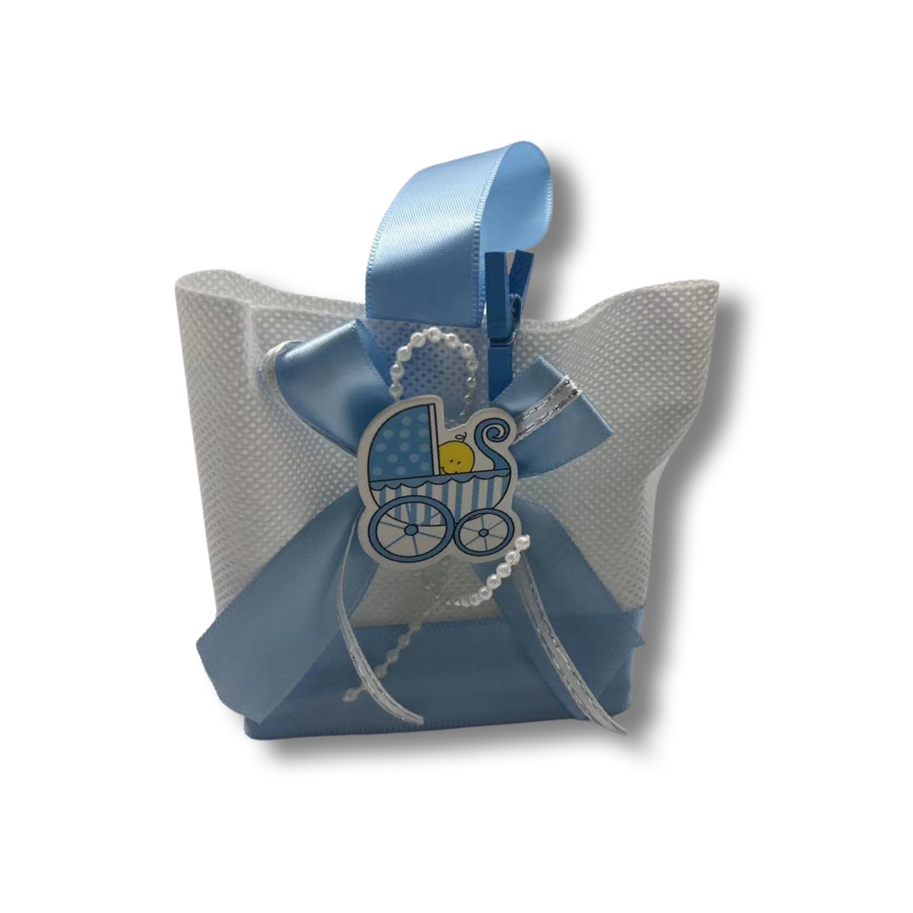 תיק מתנות לאורחים תכלת 12 יח' תיק בד ברית/ה תכלת/ורוד למילוי - מתנות לאורחים – תמונה 1